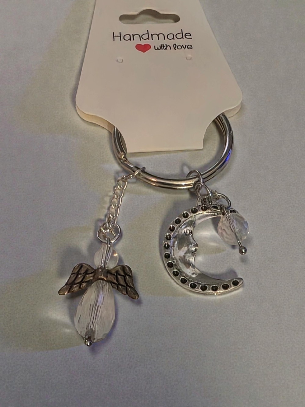 Handmade Styleandstone Crystal Angel & Crescent Moon Keychain